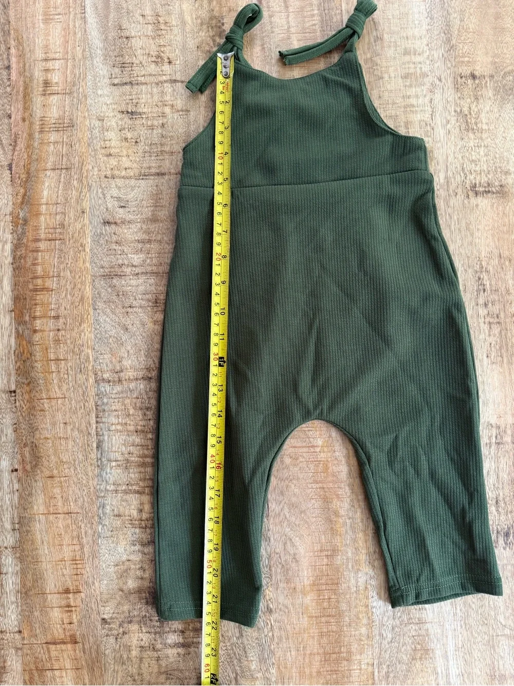 Bailey’s Blossoms Olive Green Ribbed Lace Tie Strap Romper 9-12M